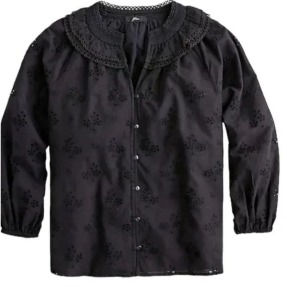 J. Crew Black Eyelet Lace Blouse
